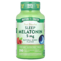 Мелатонін для сну, Sleep Melatonin, Nature's Truth, смак ягід, 5 мг, 200 швидкорозчинних таблеток