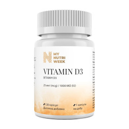 Вітамін D3, Vitamin D3, My Nutri Week, 25 мкг (1000 МО), 120 капсул