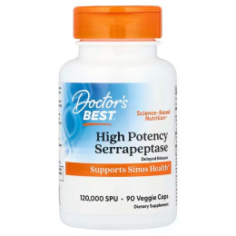 Серрапептаза, High Potency Serrapeptase, Doctor's Best, 120,000 SPUs, 90 веганских капсул