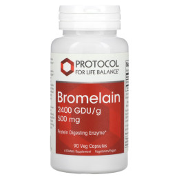 Бромелайн, Bromelain, Protocol for Life Balance, 2400 GDU/г, 500 мг, 90 рослинних капсул