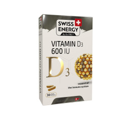 Вітамін D3 для імунітету, D3 600 IU, Swiss Energy, 15 мкг (600 МО), 30 веганських капсул
