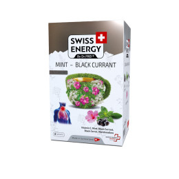 Чай від застуди, Herbal tea MINT - BLACK CURRANT, Swiss Energy, від кашлю, болю в горлі та закладеності носа, альпійські трави, м'ята та чорна смородина, 8 пакетиків