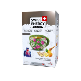 Чай від застуди, Herbal tea LEMON - GINGER - HONEY, Swiss Energy, від кашлю, болю в горлі та закладеності носа, альпійські трави, лимон, імбир та мед, 8 пакетиків