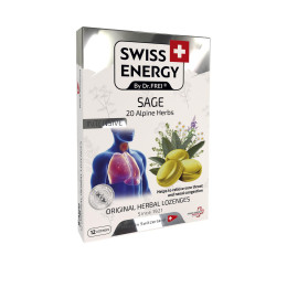 Льодяники від застуди, Herbal Lozenges Blister 20 herbs + Sage, Swiss Energy, від кашлю, болю в горлі та закладеності носа, 20 альпійських трав і шавлії, 12 трав'яних льодяників