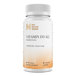 Вітамін D3+K2, Vitamin D3+K2, My Nutri Week, 1000 МО/50 мкг, 120 капсул