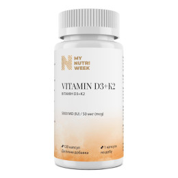 Вітамін D3+K2, Vitamin D3+K2, My Nutri Week, 5000 МО/50 мкг, 120 капсул