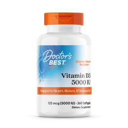 Вітамін D3, Vitamin D3, Doctor's Best, 125 мкг (5000 МО), 360 гелевих капсул