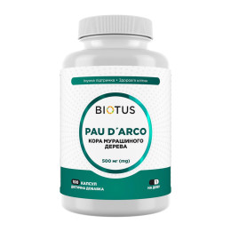 По д'арко (кора муравьиного дерева), Pau D´Arco, Biotus, 500 мг, 100 капсул