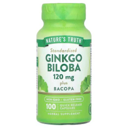 Гінкго білоба плюс бакопа, Ginkgo Biloba Plus Bacopa, Nature's Truth, 120 мг, 100 капсул швидкого вивільнення