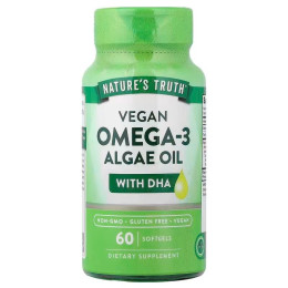 Омега-3 с масла из водорослей с ДГК, Vegan Omega-3 Algae Oil, Nature's Truth, веган, 60 веганских гелевых капсул