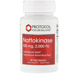 Наттокиназа, Nattokinase, Protocol for Life Balance, 100 мг, 60 капсул