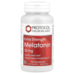 Мелатонин, Melatonin, Protocol for Life Balance, повышенная сила, 10 мг, 100 растительных капсул