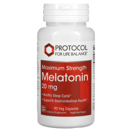 Мелатонін, Melatonin, Protocol for Life Balance, максимальна сила, 20 мг, 90 рослинних капсул