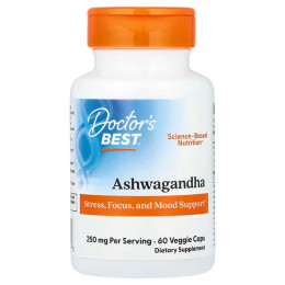 Ашваганда, Ashwagandha, Doctor's Best, 250 мг, 60 веганських капсул (125 мг у капсулі)