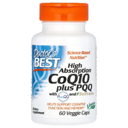 Коэнзим CoQ10 плюс PQQ, High Absorption CoQ10, Doctor's Best, 60 вегетарианских капсул