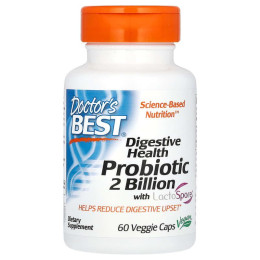 Пробіотики для травлення, Digestive Health, Probiotic 2 Billion with LactoSpore, Doctor's Best, 2 млрд КУО, 60 веганських капсул