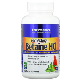 Бетаїн гідрохлорид, Betaine HCI, Enzymedica, 120 капсул