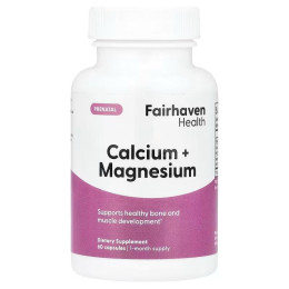 Кальций и магний, Prenatal Calcium + Magnesium, Fairhaven Health, пренатальный, 60 капсул