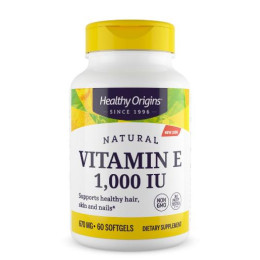Вітамін Е, Vitamin E, Healthy Origins, натуральний, суміш токоферолів, 1000 МО, 60 гелевих капсул