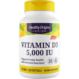 Вітамін D3, Vitamin D3, Healthy Origins, 5000 МО, 120 гелевих капсул