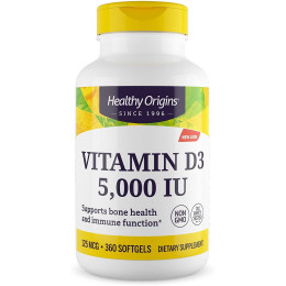 Вітамін D3, Vitamin D3, Healthy Origins, 5000 МО, 360 гелевих капсул
