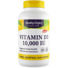 Вітамін D3, Vitamin D3, Healthy Origins, 10 000 МО, 360 гелевих капсул