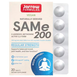 Аденозилметионин, Sam-e (S-Adenosyl-L-Methionine), Jarrow Formulas, 200 мг, 20 таблеток, покрытых кишечнорастворимой оболочкой