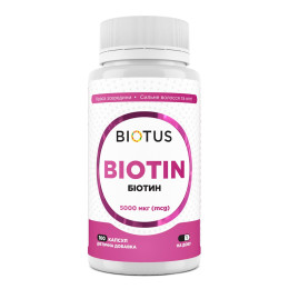 Біотин, Biotin, Biotus, 5000 мкг, 100 капсул