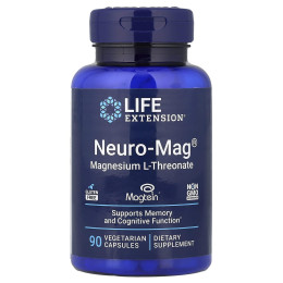L-треонат магния, Neuro-Mag, Magnesium L-Threonate, Life Extension, 90 вегетарианских капсул (48 мг на капсулу)