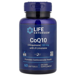 Коэнзим CoQ10 (убихинон) с d-лимоненом, CoQ10 Ubiquinone with d-Limonene, Life Extension, 100 мг, 60 гелевых капсул