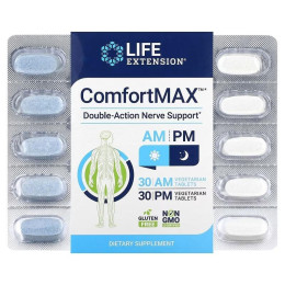 Комфорт макс, ComfortMax, Life Extension, двойное действие для поддержки нервной системы, для утра и вечера, 60 вегетарианских таблеток