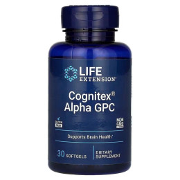 Поліпшення роботи мозку, Cognitex Alpha GPC, Life Extension, 30 гелевих капсул