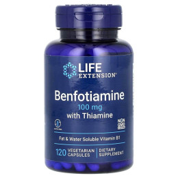 Бенфотіамін, Benfotiamine, Life Extension, з тіаміном, 100 мг, 120 вегетаріанських капсул