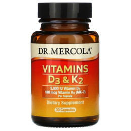 Вітамін D3 і К2, Vitamins D3 & K2, Dr. Mercola, 30 капсул