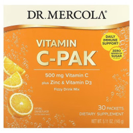 Вітамін С + цинк та вітамін D3, Vitamin C-PAK with Quercetin, Dr. Mercola, зі смаком апельсина, 500 мг, 30 пакетиків (4.84 г кожний)