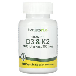 Вітамін D3 та К2, Vitamin D3 & K2, Nature's Plus, 1000 МО/100 мкг, 90 капсул