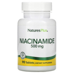 Ніацинамід, Niacinamide, Nature's Plus, 500 мг, 90 таблеток