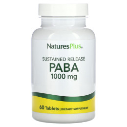ПАБК, PABA, NaturesPlus, замедленного высвобождения, 1000 мг, 60 таблеток