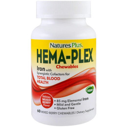 Витаминно-минеральный комплекс с ягодным вкусом, Hema-Plex, Nature's Plus, смесь ягод, 60 жевательных таблеток