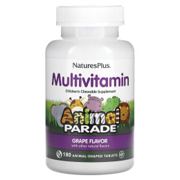 Вітаміни для дітей, Multi-Vitamin and Mineral, Nature's Plus, Animal Parade, смак винограду, 180 тварин