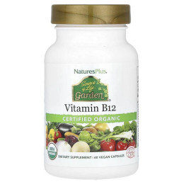 Витамин В-12, Vitamin B12, Nature's Plus, Source of Life Garden, органик, 60 веганских капсул