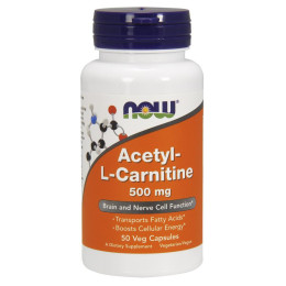 Ацетил Л карнітин, Acetyl-L-Carnitine, Now Foods, 500 мг, 50 вегетаріанських капсул