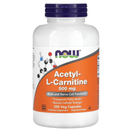 Ацетил карнитин, Acetyl-L Carnitine, Now Foods, 500 мг, 200 вегетарианских капсул