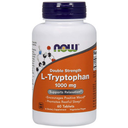 Триптофан (L-Tryptophan), Now Foods, двойная сила, 1000 мг, 60 таблеток