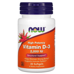 Витамин D-3, Vitamin D-3, Now Foods, высокоэффективный, 50 мкг (2000 МЕ), 30 гелевых капсул