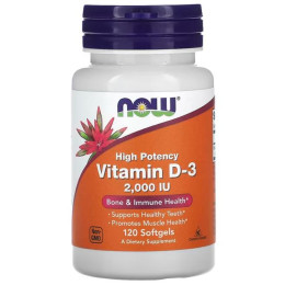 Витамин D-3, Vitamin D-3, Now Foods, высокоэффективный, 50 мкг (2000 МЕ), 120 гелевых капсул