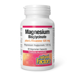 Magnesium Bisglycinate 100 mg plus L-Theanine 125 mg - 90 vcaps Natural Factors