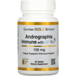 Андрографис для иммунитета California Gold Nutrition Andrographis Immune with AP-BIO, 100 mg, 30 Tablets California Gold Nutrition