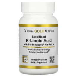 Стабілізована R-ліпоєва кислота California Gold Nutrition Stabilized R-Lipoic Acid, 30 Veggie Capsules California Gold Nutrition