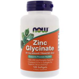 Глицинат цинка, Zinc Glycinate, Now Foods, 120 гелевых капсул